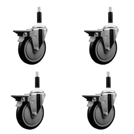 Service Caster 5'' Black Poly Swivel 7/8'' Expanding Stem Caster Set with Brake, 4PK SCC-EX20S514-PPUB-BLK-PLB-78-4